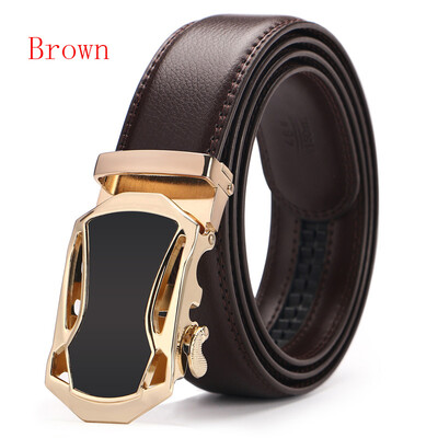 

New Automatic Buckle Cowskin Brown Belt Good Quality Genuine Leather Luxury Strap Male Belts For Men Jeans Wide 110-130cm long