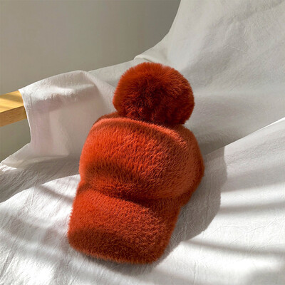 

Hat female Korean version of the tide winter fashion hundred plush velvet cap net red ins hair ball ball warm baseball cap