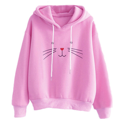 

Nomeni Women Autumn Long Sleeve Cat Printing Hooded Sweatshirt Blouse Tops T Shirt