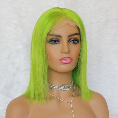 

lace front wig green color bob cut