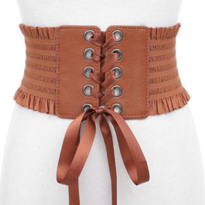 

Retro British Women Lace Up Eyelet Cotton Corset Belt High Waist Wide Style Belt