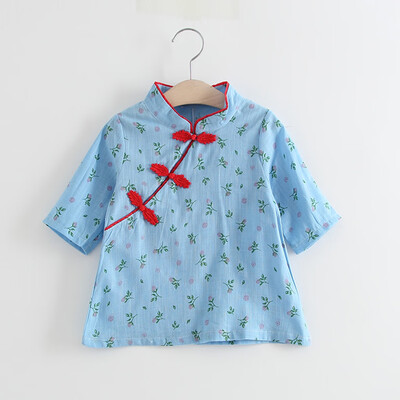 

Toddler Baby Kids Girls Rose Floral Print Cheongsam Tops Casual Clothes
