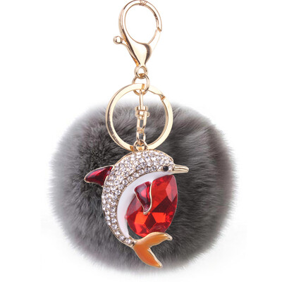 

Rex rabbit hair ball pendant alloy diamond dolphin lady bag car keychain creative