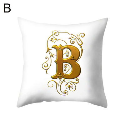 

26 Golden A to Z Alphabet Flower Soft Pillow Case Cushion Cover Home Sofa Decor