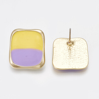 

Alloy Enamel Stud Earrings Rectangle Light Gold Yellow 195x175mm Pin 07mm