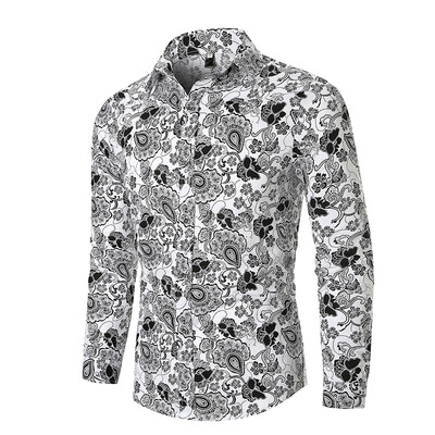

Toponeto Mens Autumn Ethnic Business Leisure Printing Long-sleeved Shirt Top Blouse