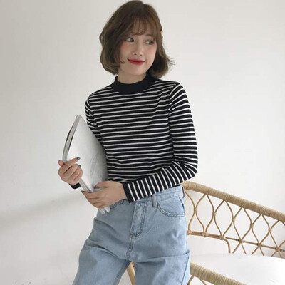 

Women Knitted Striped Turtleneck Sweater Autumn Winter Casual Jumper Fashion Slim Femme Sweater