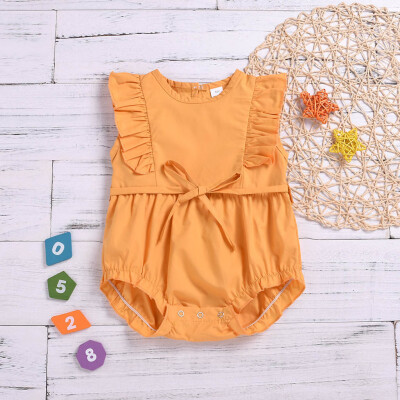 

Summer Infant Baby Boys&Girls Sleeveless Ruffles Solid Print Romper Bodysuit