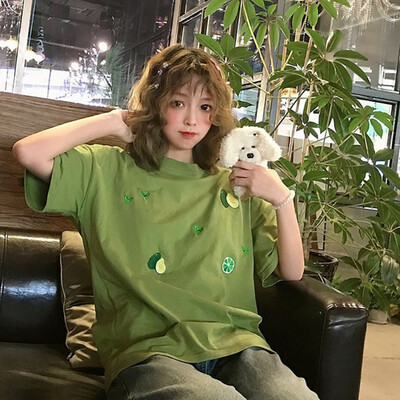 

Womens Tops Fashion Sweet Round Neck Short-sleeved Tees