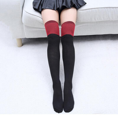 

Women Over Knee Long Socks Thigh High Stockings Solid Splicing Knitting Sports Soccer Leggings