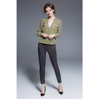 

inHIM Female printed shirt V-neck shirt Fashion professional 17388