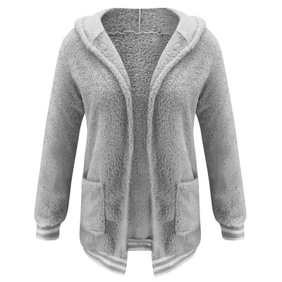 

Women Hooded Cardigan Coat Lounge Warm Fleeces Open Front Long Sleeves Autumn Winter Soft Casual Hood Coat Loungewear