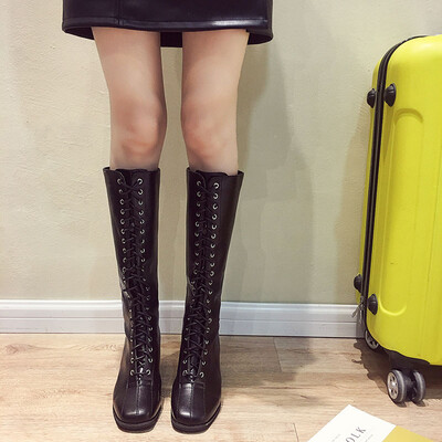 

Fashion Martin boot girl British wind autumn ulzzang front tie high boots thick heel locomotive boots