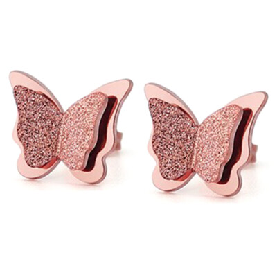 

Newest Women Fashion Cute Double Frosted Bling Butterfly Earrings Stainless Steel Stud Earrings Jewelry Gifts