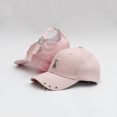 

New Cap Female Korean Chaopai Joker Student Stars with Spring&Summer Street Iron Ring Hip Hop Baseball Cap Male