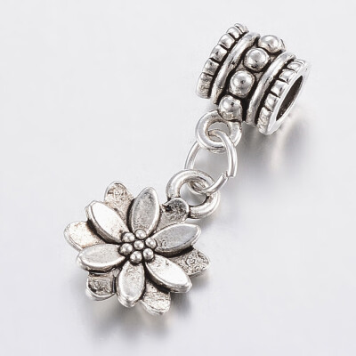 

Tibetan Style Alloy European Dangle Beads Large Hole Pendants Cadmium Free & Lead Free Flower Antique Silver 27mm