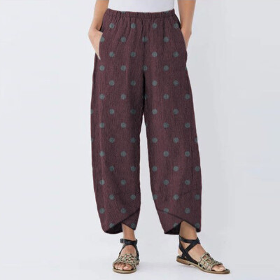 

Women Casual Lantern Split Dot Print Plus Size Loose Beach Long Pants Trousers