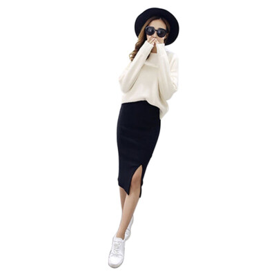 

Winter package hip skirt slit skirts Stretch Slim Thin Female Waist knee Length skirts Hip Packaging Shirts