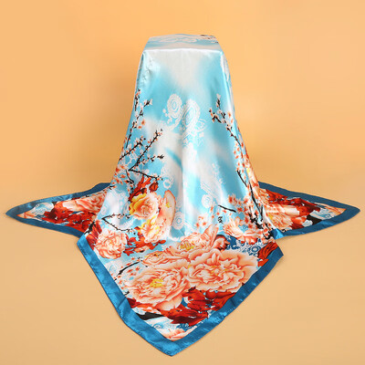 

Simulation silk scarf spot wholesale 90cm satin large square scarf Yiwu scarf factory direct sales special gift