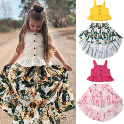 

Toddler Kids Baby Girl Outfit Set Flower Tops T Shirt Skirt Dress Summer Clothes