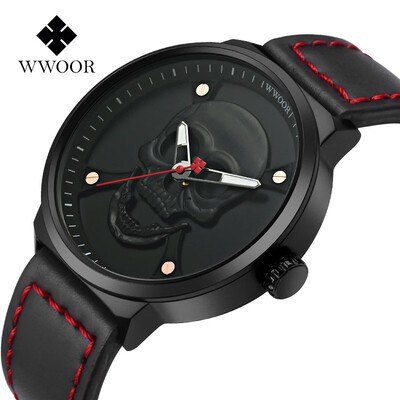 

WWOOR grip love Swiss watch skull mens belt steel belt mesh waterproof ultra-thin quartz watch mens watch