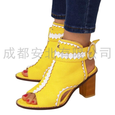 

European&American wind power supplier for foreign trade models wish color matching metal buckle sandals fish mouth large size