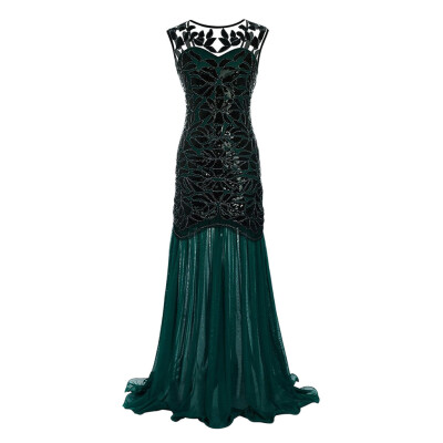 

〖Follure〗Women Vintage 1920s Sequined Patchwork Sleeveless Maxi Long Evening Prom Dress