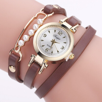 

Foreign trade hot PU leather around three circles of pearl series simple watch duoya ladies alloy bracelet watch direct sales