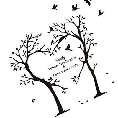 

Black Love Heart Tree Birds Wall Sticker Family Words Pattern Waterproof Self Adhesive Carved Wall Decal
