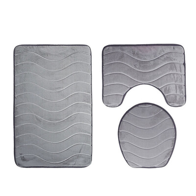 

Gobestart 3pc Bathroom Set Rug Contour Mat Toilet Lid Cover Plain Solid Color Bathmats