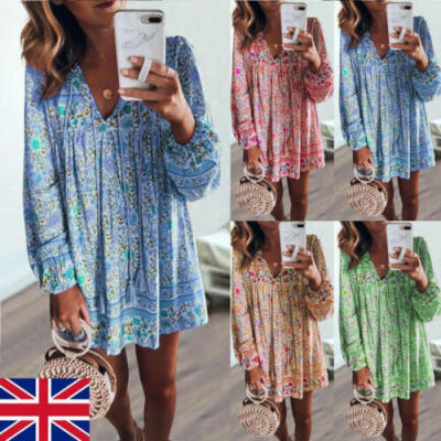 

Womens Flower short sleeves Baggy T-Shirt Dress Tops Ladies Mini Short dress