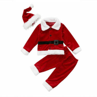 

US Christmas Toddler Baby Boy Girl Xmas Santa Claus Costume Warm Outfits Hat NEW