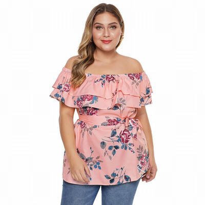 

Large size womens shirt with a collar short sleeve printed T-shirt