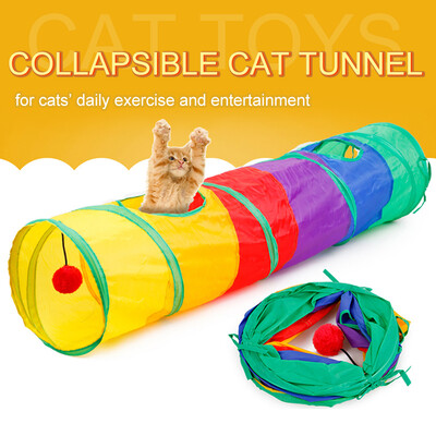 

Collapsible Cat Tunnel Road Cat Toys Kitty Tunnel Pompon Ball Cat Interactive Play Toy for Hiding Resting