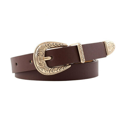 

Womens Vintage Buckle Thin Quality Faux Leather Western Belt Ladies Waist Band