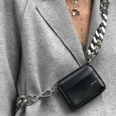 

Thick Metal Chain Shoulder Bag Women Personality Black Coin Purse Mini Card Holder Wallets Ladies England Style Small Chest Bags