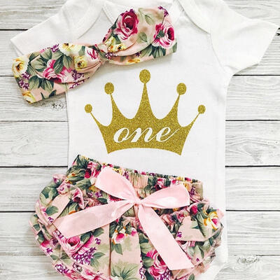 

3PCS Baby Girls Floral Clothes Cotton Crown RomperPants Newborn Bodysuit Outfits