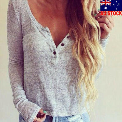 

Women Winter Deep V Loose Casual Knit Long Sleeve T-Shirt Jumper Tops Sweater