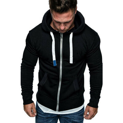 

New Plain Mens Hoodie Fleece Zip Up Hoody Jacket Sweatshirt Hooded Zipper Top