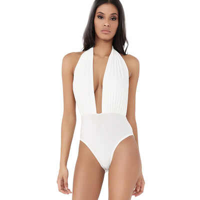 

Saidsome Women Plunge Halter Neck Backless Stretch Bodysuit Bikini Bathing Swimwear