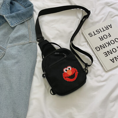 

Casual fashion ugly sesame street canvas bag female 2019 new cute cartoon simple versatile shoulder Messenger bag
