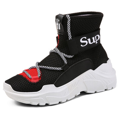 

Autumn sports&leisure couple high shoes male Korean trend hip hop large size increased breathable mesh shoes