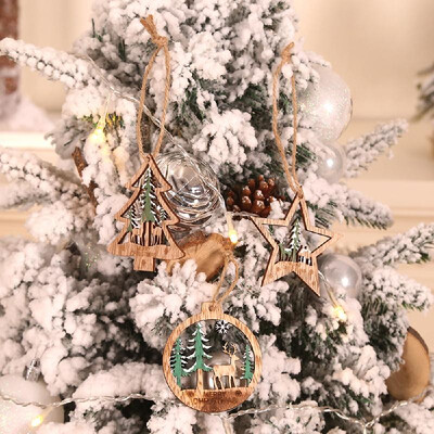 

New Coloured Wood Hollow-out Three-Dimensional Pendant Circular Star Christmas Tree Form Widget Christmas Decoration