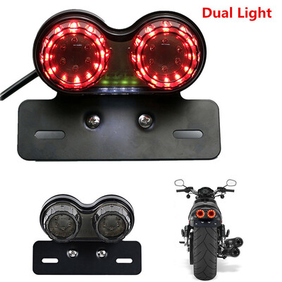 

LED Motorcycle Twin Dual Tail Turn Signal Brake License Plate Integrated Light