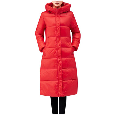 

Toponeto Women Fashion Outerwear Long Cotton-padded Jackets Pocket Faux Hooded Coats