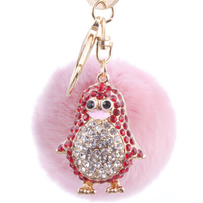 

Rex rabbit fur ball keychain rhinestones small penguin handbags pendant fashion personality key chain