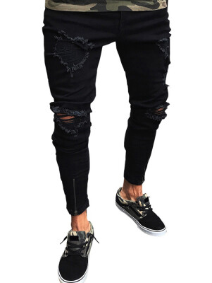 

Stretchy Ripped Zipper Hem Jeans