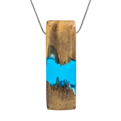 

Wood&Resin Pendant Necklace Handmade Blue Rectangle Necklaces