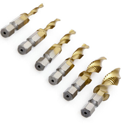 

6Pcsset M3-M10 Hex Shank Titanium Plated HSS Screw Thread Metric Tap Drill Bits