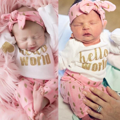 

Newborn Infant Baby Girls Long Sleeve Shirt Casual Clothes Pants Headband Outfit